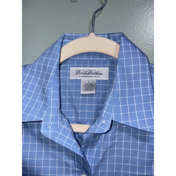 Brooks Brothers Blue and White Checkered Women Long Sleeve Blouse Sz 2 - Picture 4 of 4